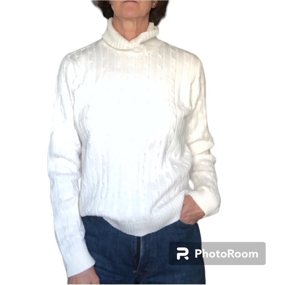 Ivory Cable Knit Turtleneck 100% Cotton  Sweater - Picture 2 of 11